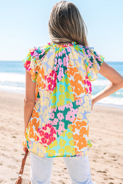 Threaded Pear Rosa Flutter Sleeve V Neck Crinkled Blouse