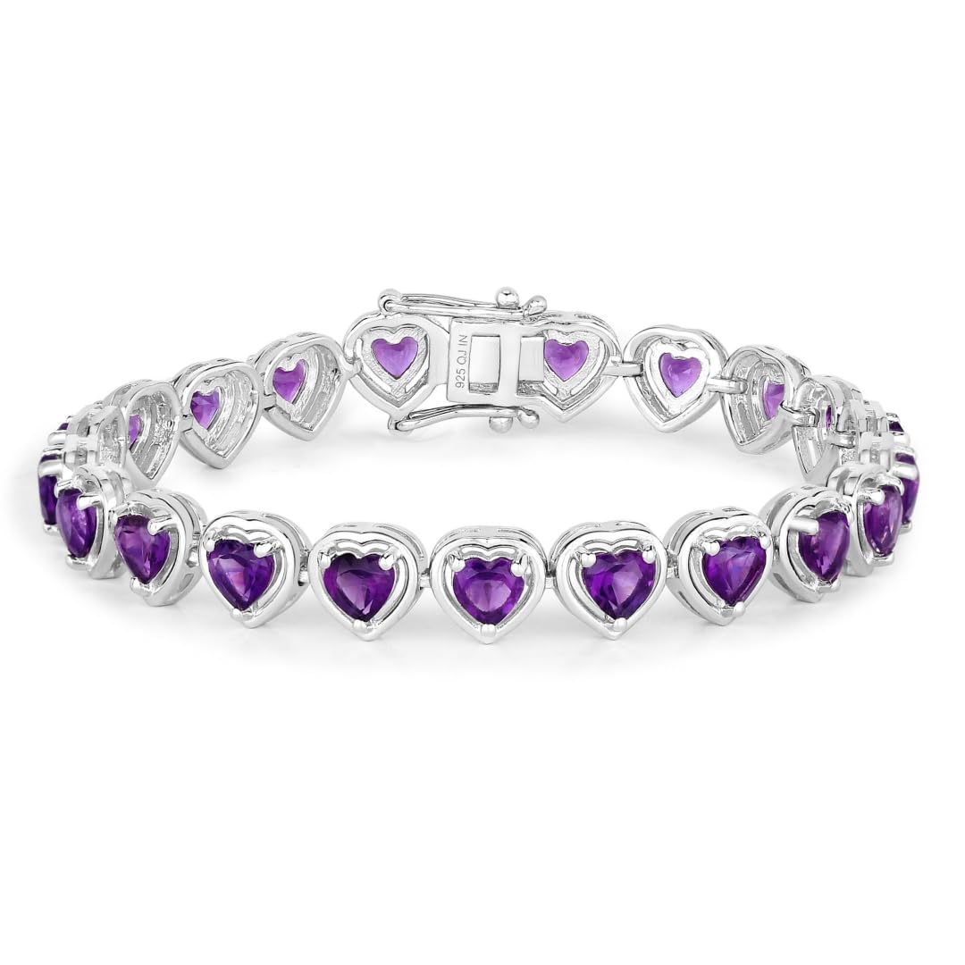 9.03 Ct Heart Purple Amethyst Prong Sterling Silver Tennis Bracelet