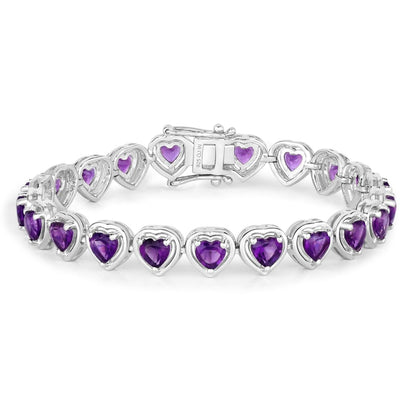9.03 Ct Heart Purple Amethyst Prong Sterling Silver Tennis Bracelet