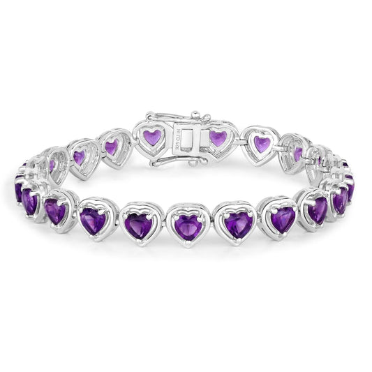9.03 Ct Heart Purple Amethyst Prong Sterling Silver Tennis Bracelet