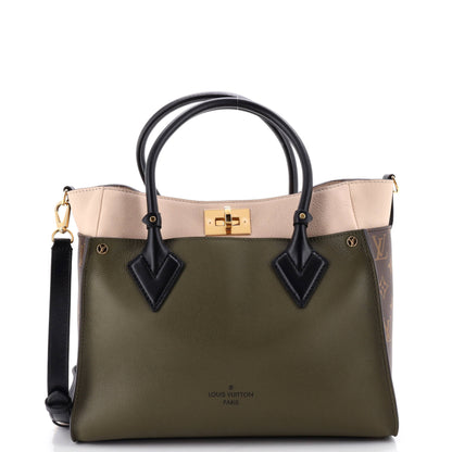 On My Side Tote Leather with Monogram Canvas MM