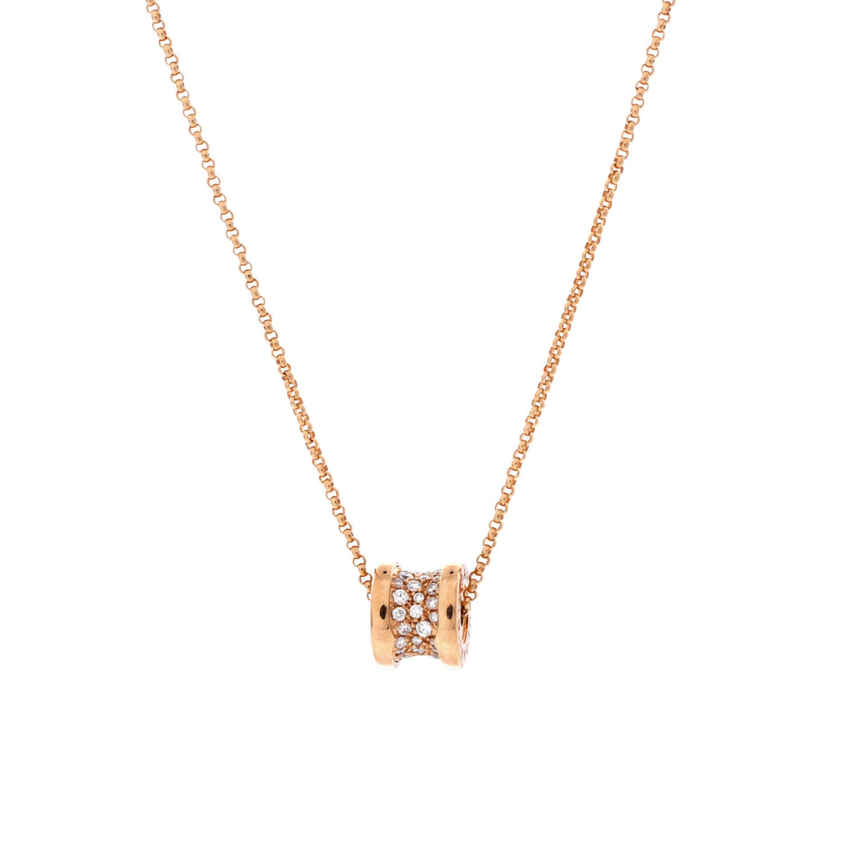 B.Zero1 Pendant Necklace 18K Rose Gold with Pave Diamonds Mini