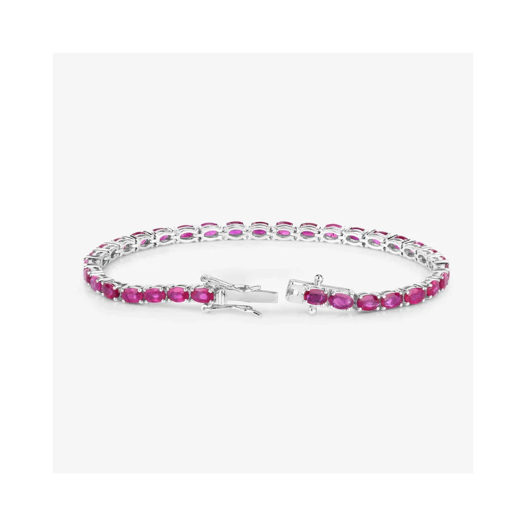 9.18 Ct Oval Pink Ruby Prong 10K Gold Inline Tennis Bracelet