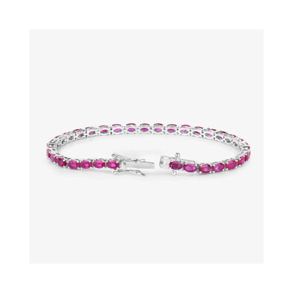 9.18 Ct Oval Pink Ruby Prong 10K Gold Inline Tennis Bracelet
