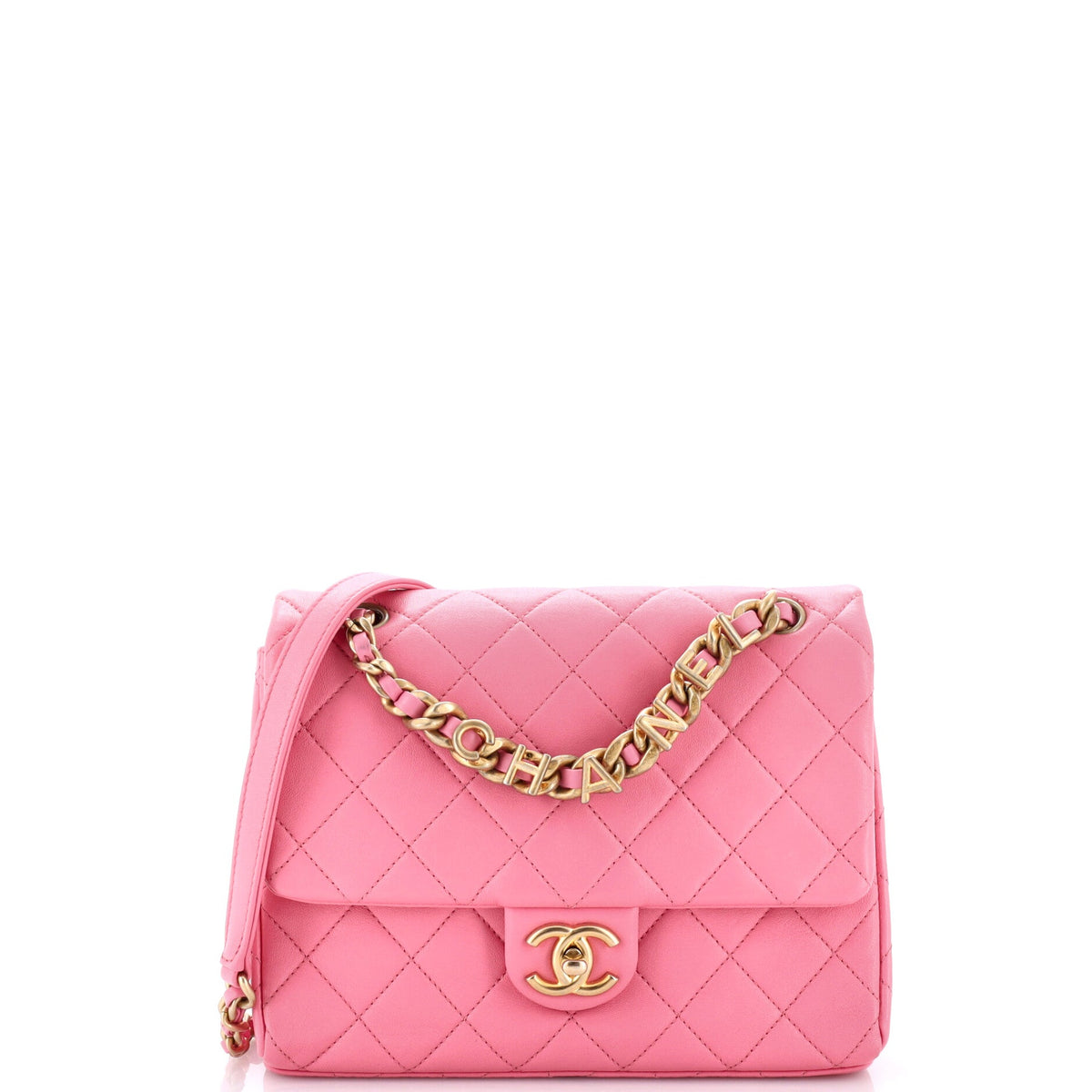 Logo Letters Chanel Touch Chain Flap Bag Quilted Lambskin Small