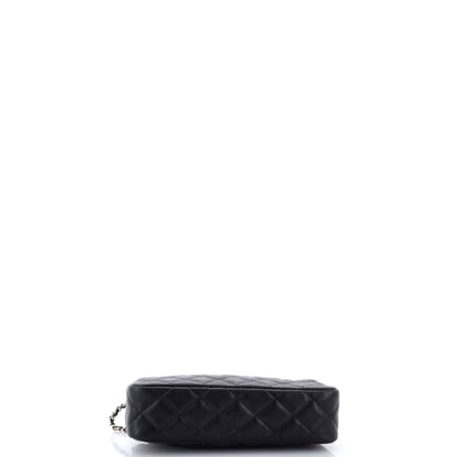 CC Double Chain Zip Clutch with Chain Quilted Caviar Small