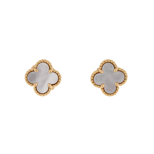 Sweet Alhambra Stud Earrings 18K Yellow Gold and Mother of Pearl