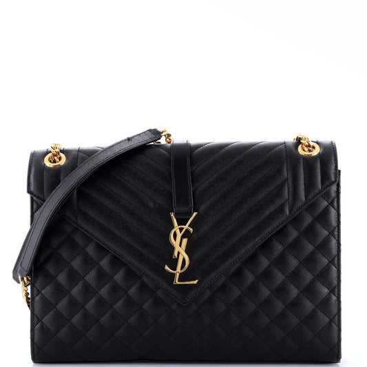 Classic Monogram Envelope Satchel Mixed Matelasse Leather Large