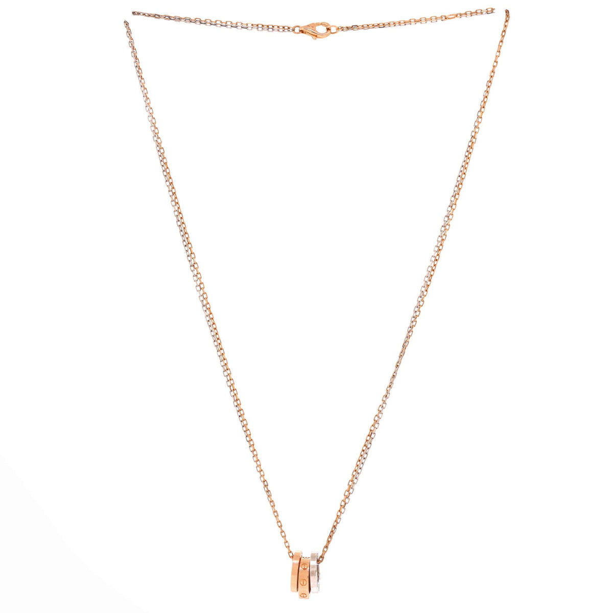 Love 3 Ring Pendant Necklace 18K Rose Gold and 18K White Gold with 6 Diamonds