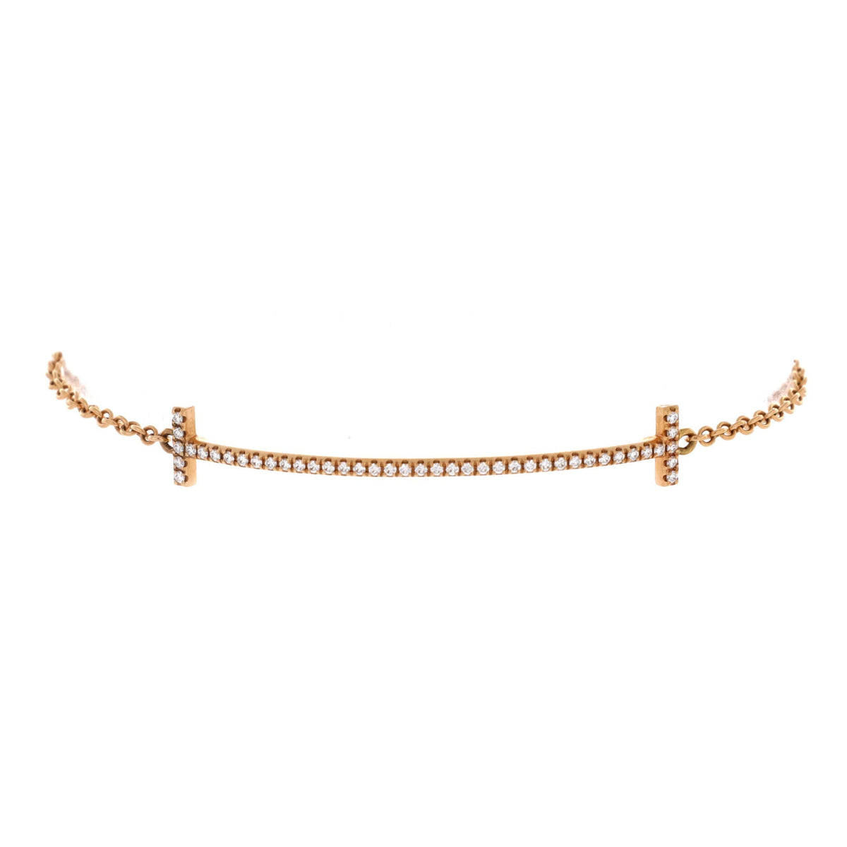 T Smile Chain Bracelet 18K Rose Gold with Diamonds Medium