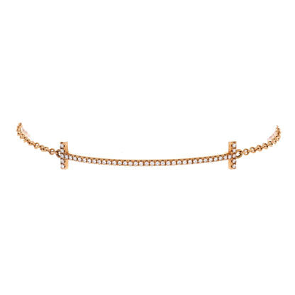 T Smile Chain Bracelet 18K Rose Gold with Diamonds Medium