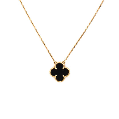 Vintage Alhambra Pendant Necklace 18K Yellow Gold and Onyx