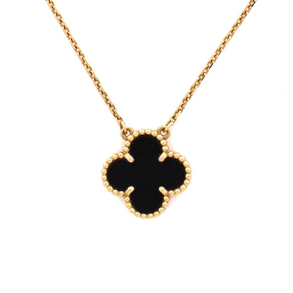 Vintage Alhambra Pendant Necklace 18K Yellow Gold and Onyx