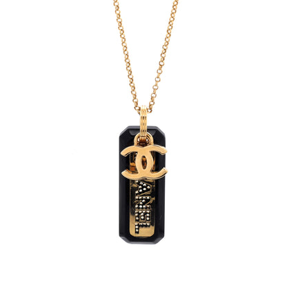 CC Logo Plate Pendant Necklace Metal with Resin and Crystals