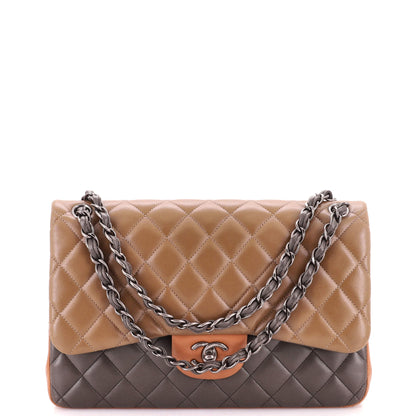 Tricolor Classic Double Flap Bag Quilted Lambskin Jumbo