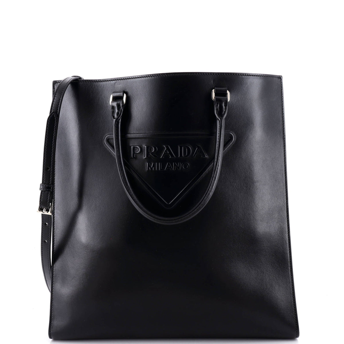 Triangle Logo Convertible Open Tote Leather Medium