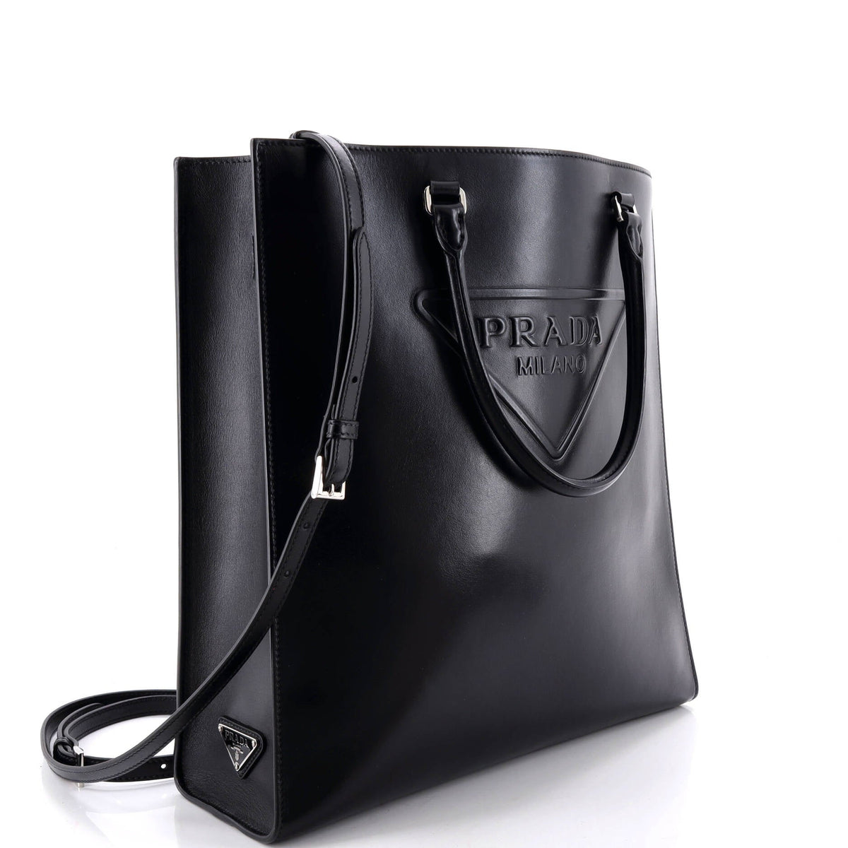 Triangle Logo Convertible Open Tote Leather Medium