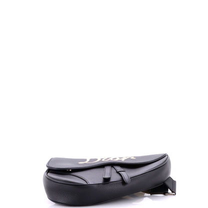 Saddle Crossbody Bag Logo Embroidered Leather