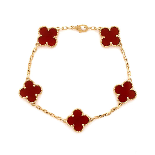 Vintage Alhambra 5 Motifs Bracelet 18K Yellow Gold and Carnelian