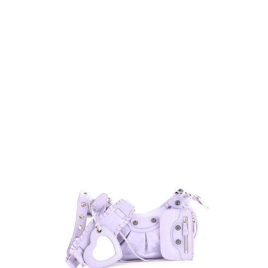 Le Cagole Giant Studs Shoulder Bag Crocodile Embossed Leather XS
