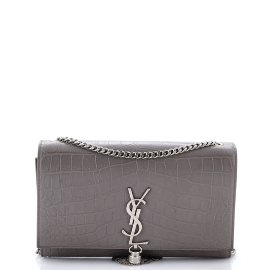 Classic Monogram Tassel Crossbody Bag Crocodile Embossed Leather Medium