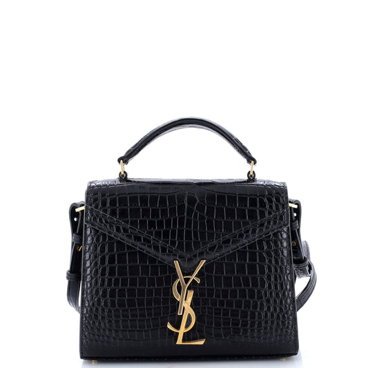 Cassandra Top Handle Bag Crocodile Embossed Leather Mini