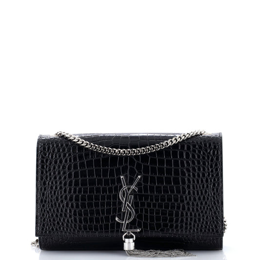 Classic Monogram Tassel Crossbody Bag Crocodile Embossed Leather Medium