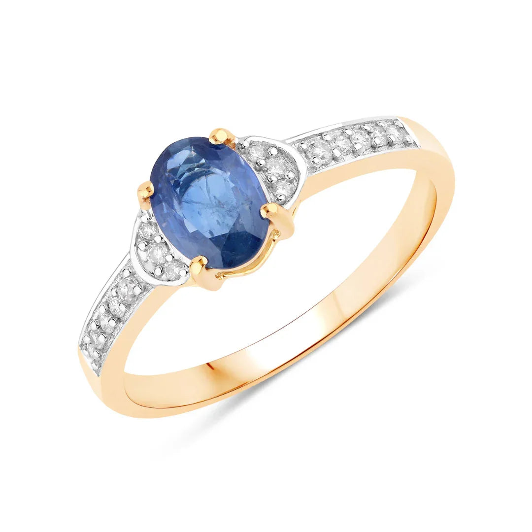 1.95 Ct Oval Blue Sapphire Diamond Prong 10k Gold Pave Bridge Ring