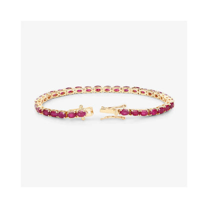 9.18 Ct Oval Pink Ruby Prong 10K Gold Inline Tennis Bracelet