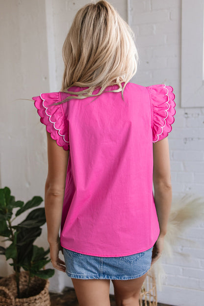 Threaded Pear Jazmine Scallop Short Sleeve V Neck Blouse