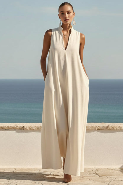 Women's Sleeveless Stand-Collar Maxi Dress