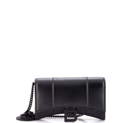 Hourglass Chain Wallet Leather with Crystal Detail