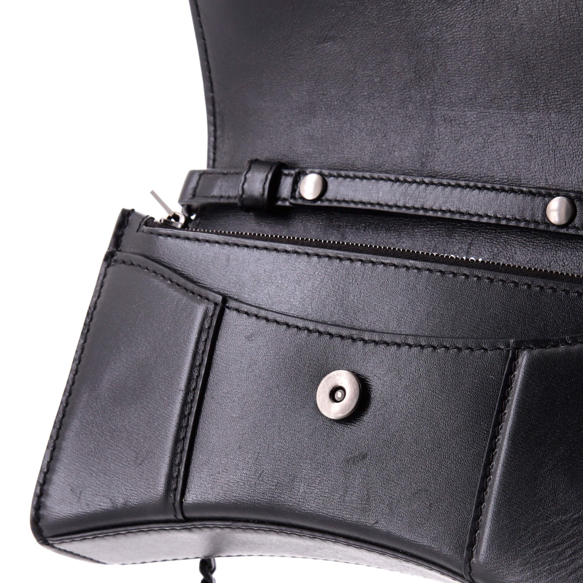 Hourglass Chain Wallet Leather with Crystal Detail