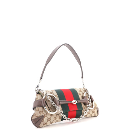 Horsebit NM Web Chain Clutch GG Canvas Medium