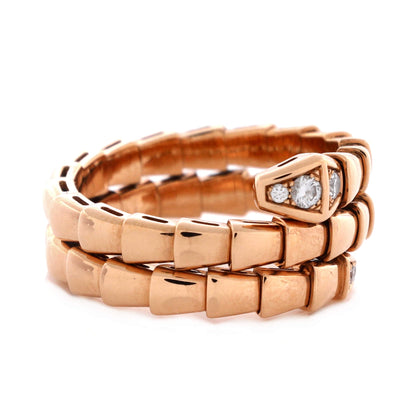Serpenti Viper Two-Coil Ring 18K Rose Gold with Diamond