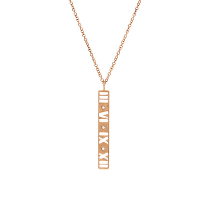 Atlas Pierced Bar Drop Pendant Necklace 18K Rose Gold with Diamonds