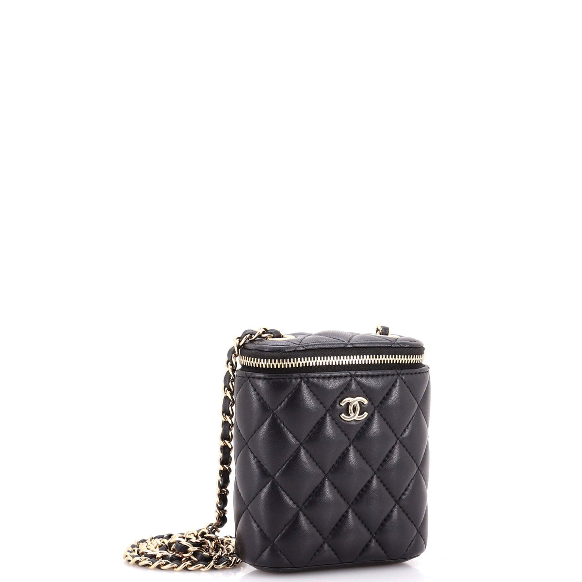 Vertical Classic Vanity Case with Chain Quilted Lambskin Small