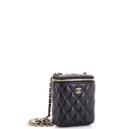 Vertical Classic Vanity Case with Chain Quilted Lambskin Small