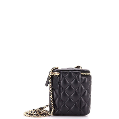 Vertical Classic Vanity Case with Chain Quilted Lambskin Small