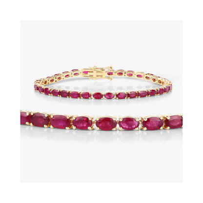 9.18 Ct Oval Pink Ruby Prong 10K Gold Inline Tennis Bracelet