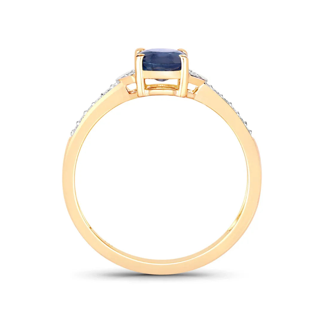1.95 Ct Oval Blue Sapphire Diamond Prong 10k Gold Pave Bridge Ring