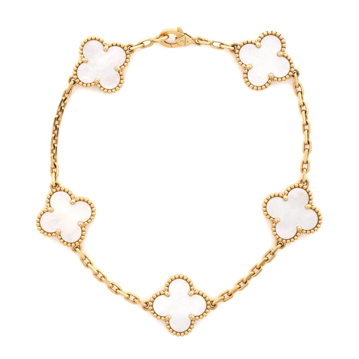 Vintage Alhambra 5 Motifs Bracelet 18K Yellow Gold and Mother of Pearl