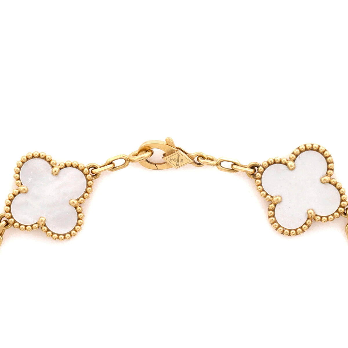 Vintage Alhambra 5 Motifs Bracelet 18K Yellow Gold and Mother of Pearl