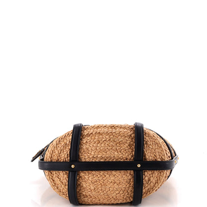 Caged Basket Tote Raffia with Leather