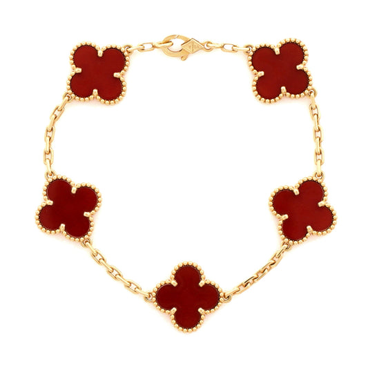 Vintage Alhambra 5 Motifs Bracelet 18K Yellow Gold and Carnelian