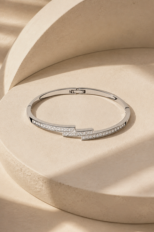Clear Swarovski Crystal Jewelry – Sterling Silver Hinge Bangle With Swarovski Crystals By callura