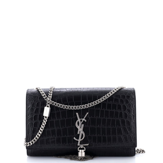 Classic Monogram Tassel Crossbody Bag Crocodile Embossed Leather Medium