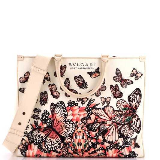 Convertible Shopping Tote Printed Canvas and Leather Medium