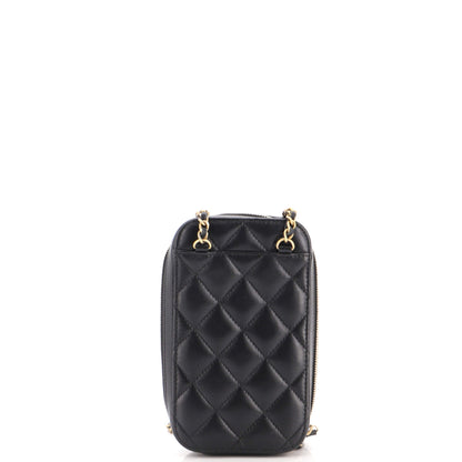 Zip Around Phone Case with Chain Quilted Lambskin with Enamel