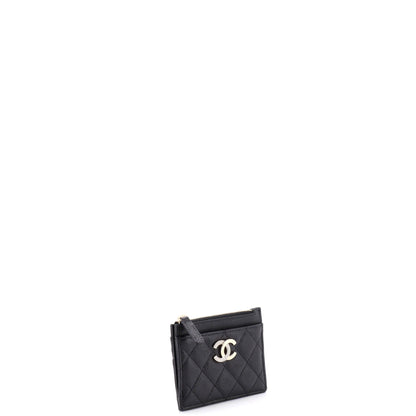 Crystal CC Square Zip Card Holder Wallet Quilted Caviar